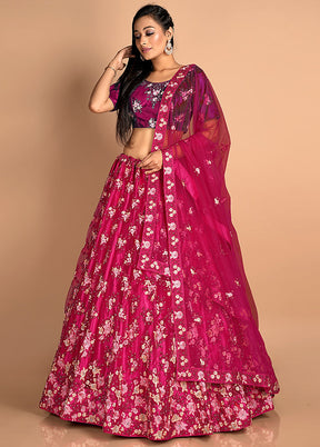 3 Pc Rani Net Semi Stitched Lehenga Set