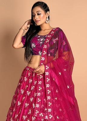 3 Pc Rani Net Semi Stitched Lehenga Set