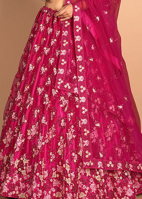 3 Pc Rani Net Semi Stitched Lehenga Set