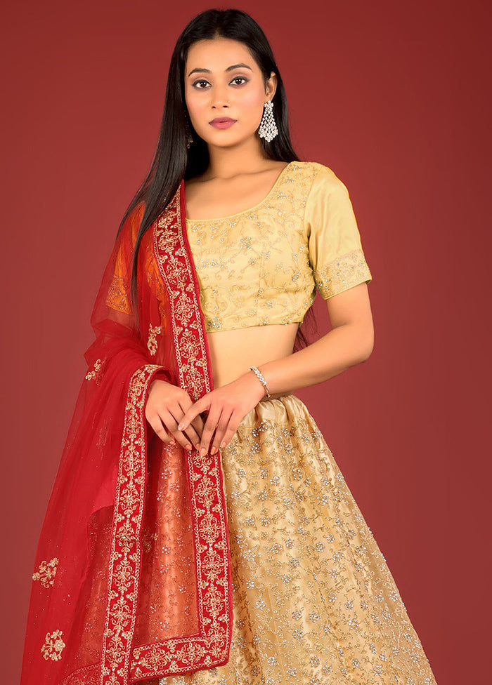 3 Pc Chiku Net Semi Stitched Lehenga Set