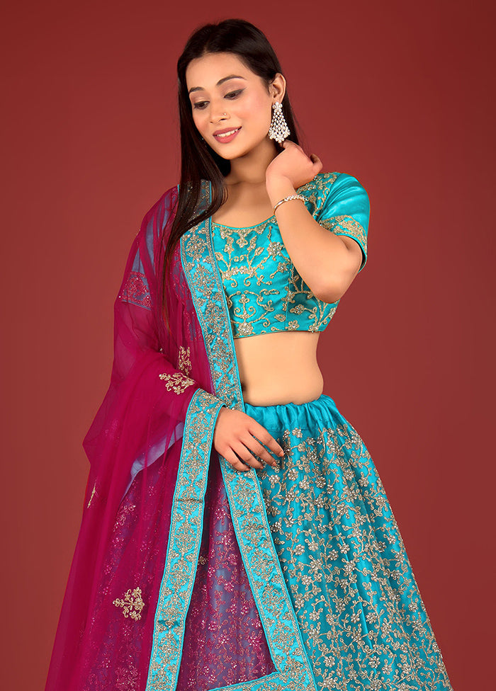 3 Pc Firoza Net Semi Stitched Lehenga Set