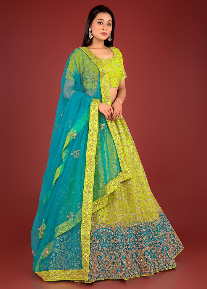 3 Pc Lemon Net Semi Stitched Lehenga Set