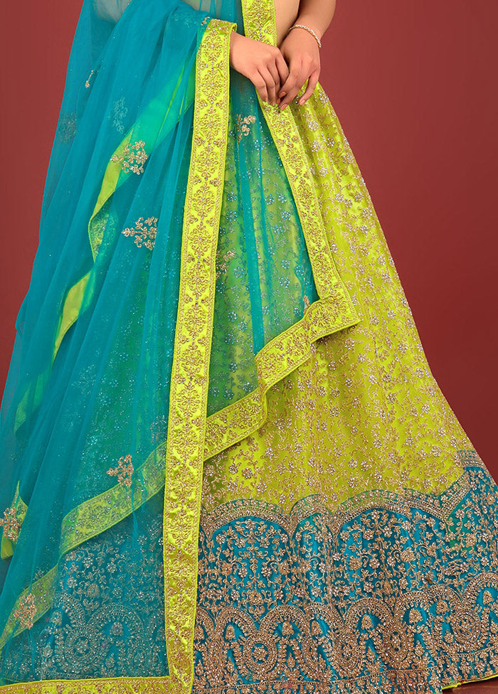 3 Pc Lemon Net Semi Stitched Lehenga Set