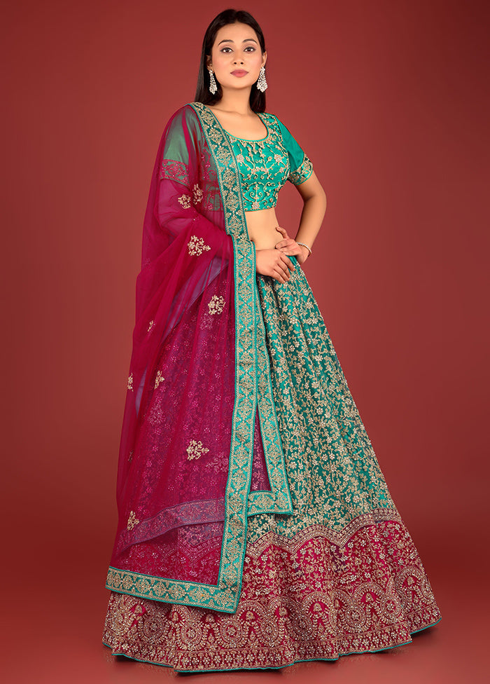 3 Pc Rama Net Semi Stitched Lehenga Set