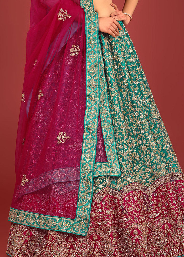 3 Pc Rama Net Semi Stitched Lehenga Set