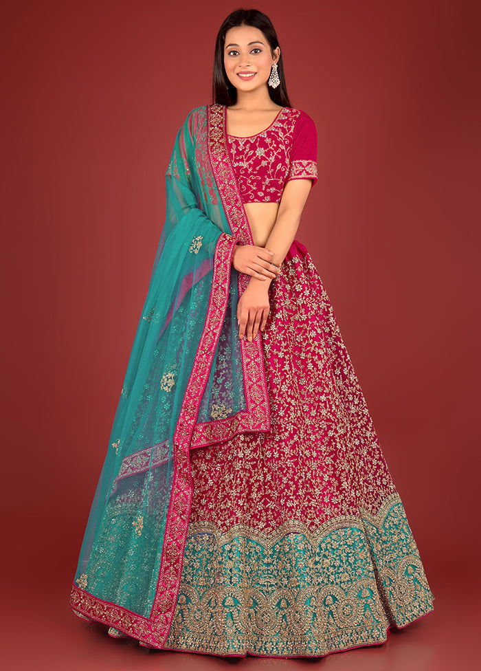 3 Pc Rani Net Semi Stitched Lehenga Set