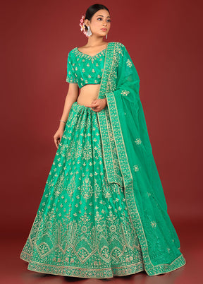 3 Pc Rama Net Semi Stitched Lehenga Set