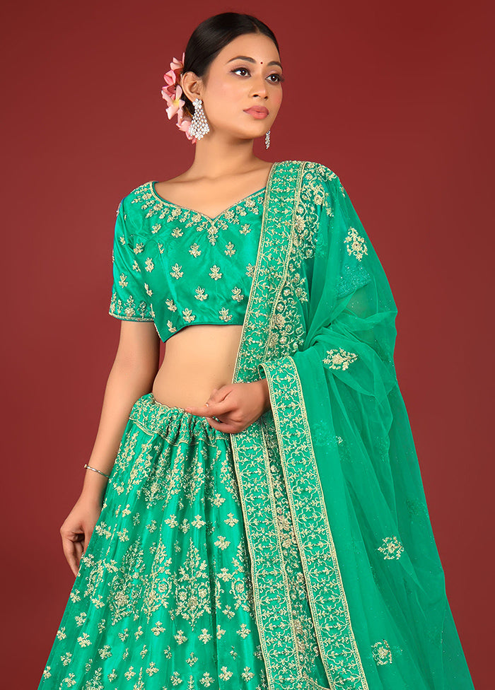 3 Pc Rama Net Semi Stitched Lehenga Set