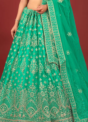 3 Pc Rama Net Semi Stitched Lehenga Set