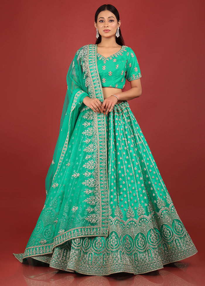 3 Pc Rama Net Semi Stitched Lehenga Set