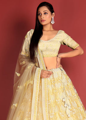 3 Pc Yellow Net Semi Stitched Lehenga Set