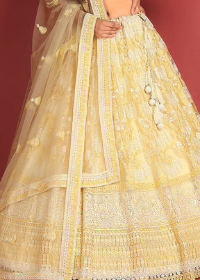 3 Pc Yellow Net Semi Stitched Lehenga Set