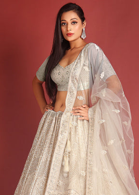 3 Pc White Net Semi Stitched Lehenga Set