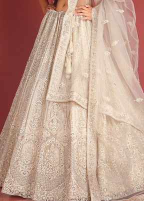 3 Pc White Net Semi Stitched Lehenga Set