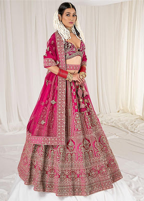 3 Pc Rani Velvet Semi Stitched Bridal Lehenga Set