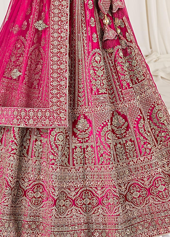 3 Pc Rani Velvet Semi Stitched Bridal Lehenga Set