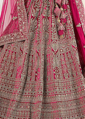 3 Pc Rani Velvet Semi Stitched Bridal Lehenga Set