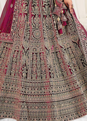 3 Pc Wine Velvet Semi Stitched Bridal Lehenga Set