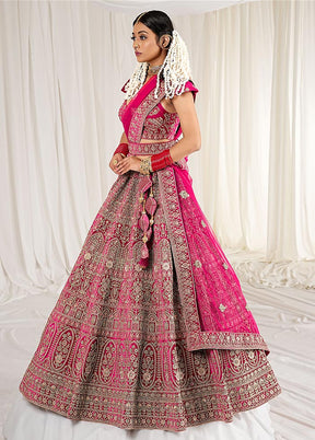 3 Pc Rani Velvet Semi Stitched Bridal Lehenga Set