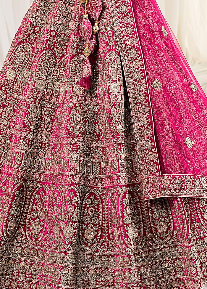 3 Pc Rani Velvet Semi Stitched Bridal Lehenga Set