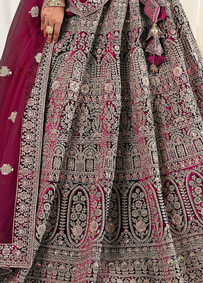 3 Pc Wine Velvet Semi Stitched Bridal Lehenga Set