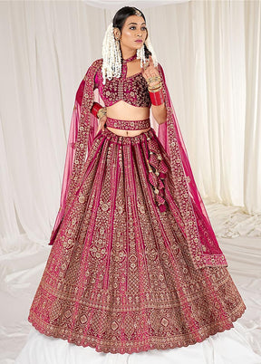 3 Pc Rani Velvet Semi Stitched Bridal Lehenga Set