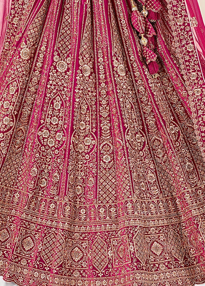 3 Pc Rani Velvet Semi Stitched Bridal Lehenga Set