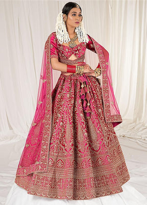 3 Pc Rani Velvet Semi Stitched Bridal Lehenga Set