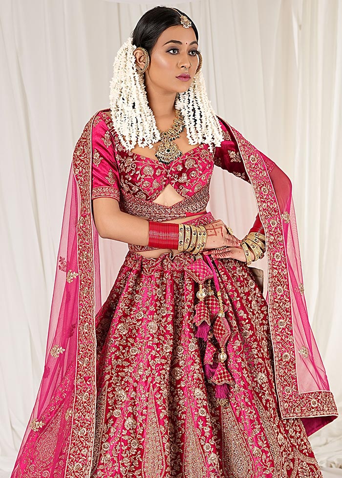 3 Pc Rani Velvet Semi Stitched Bridal Lehenga Set