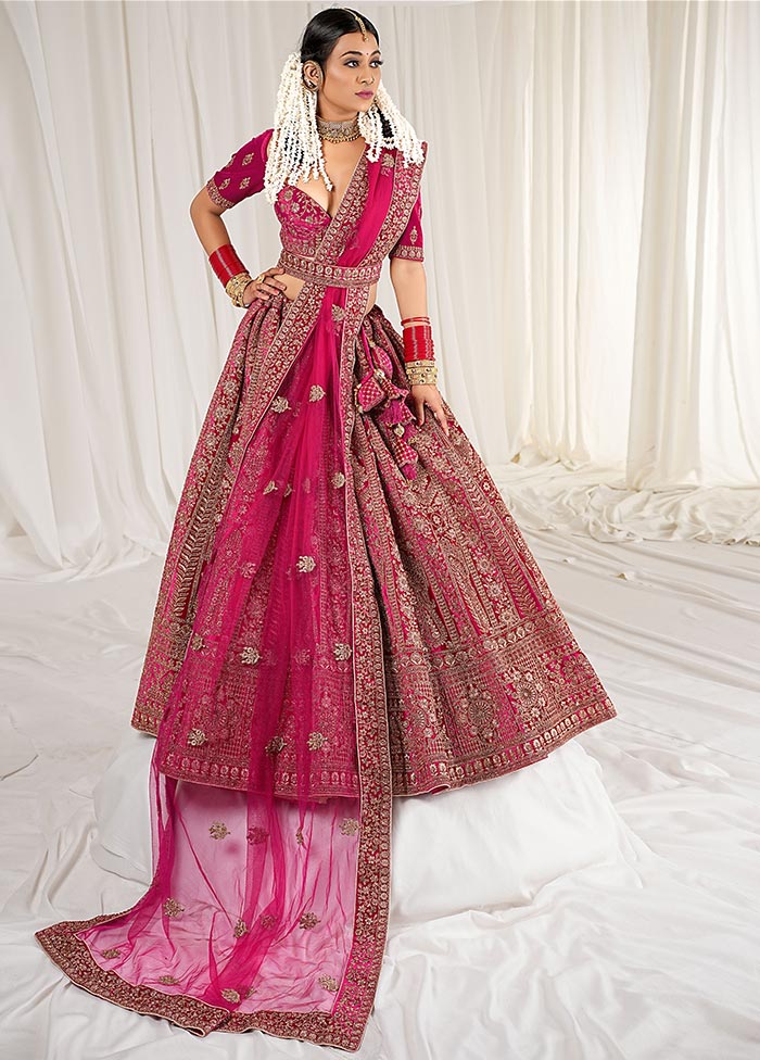 3 Pc Rani Velvet Semi Stitched Bridal Lehenga Set