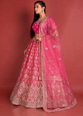 3 Pc Pink Net Semi Stitched Lehenga Set