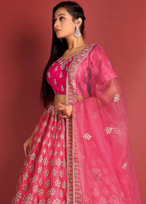 3 Pc Pink Net Semi Stitched Lehenga Set