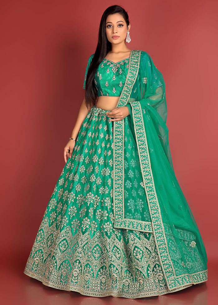 3 Pc Rama Net Semi Stitched Lehenga Set