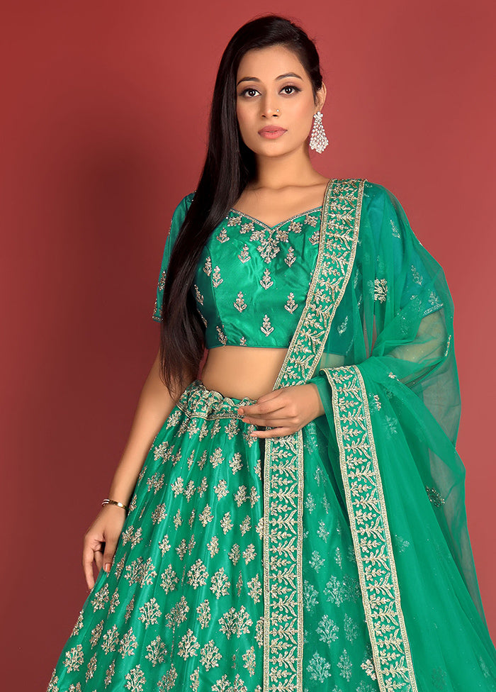 3 Pc Rama Net Semi Stitched Lehenga Set