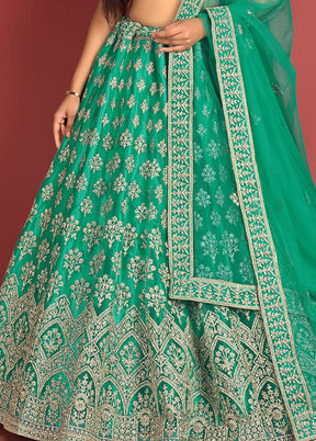 3 Pc Rama Net Semi Stitched Lehenga Set