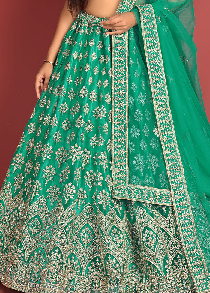 3 Pc Rama Net Semi Stitched Lehenga Set