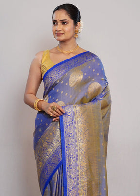 Blue Dupion Silk Saree With Blouse Piece