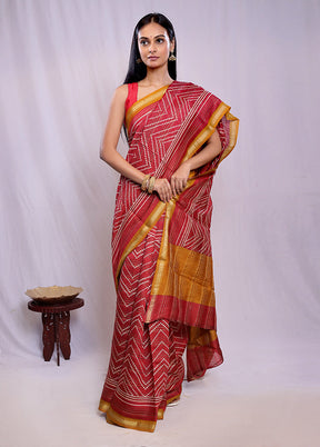 Pink Printed Pure Silk Saree With Blouse Piece