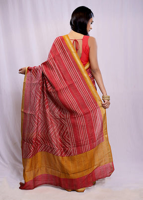 Pink Printed Pure Silk Saree With Blouse Piece