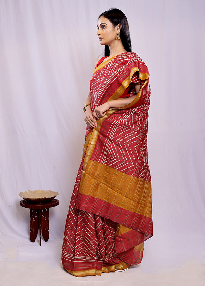 Pink Printed Pure Silk Saree With Blouse Piece