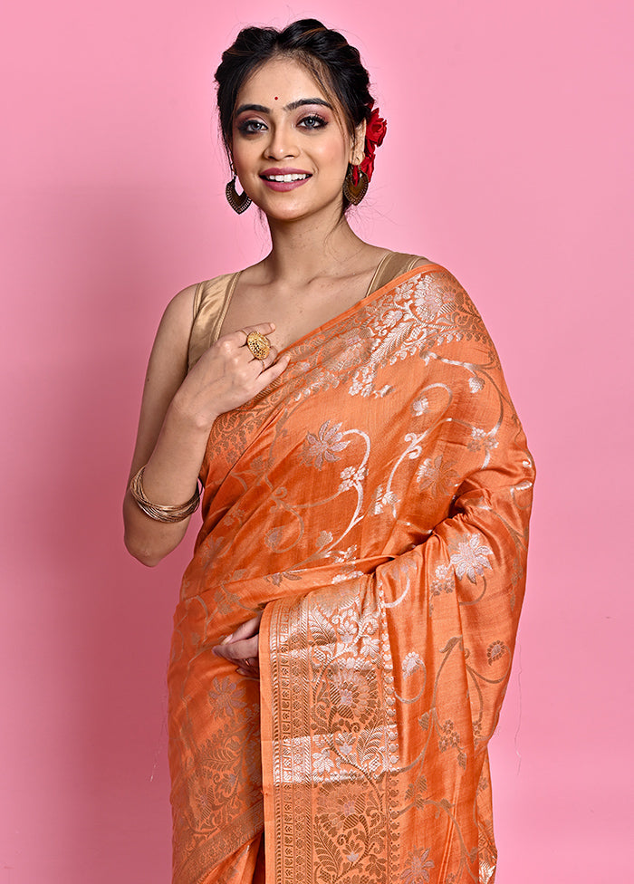 Orange Dupion Silk Saree With Blouse Piece