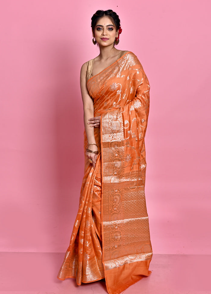 Orange Dupion Silk Saree With Blouse Piece