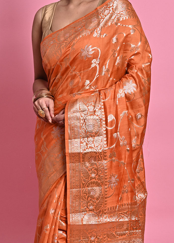 Orange Dupion Silk Saree With Blouse Piece