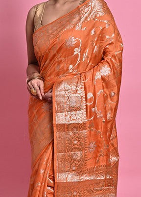 Orange Dupion Silk Saree With Blouse Piece