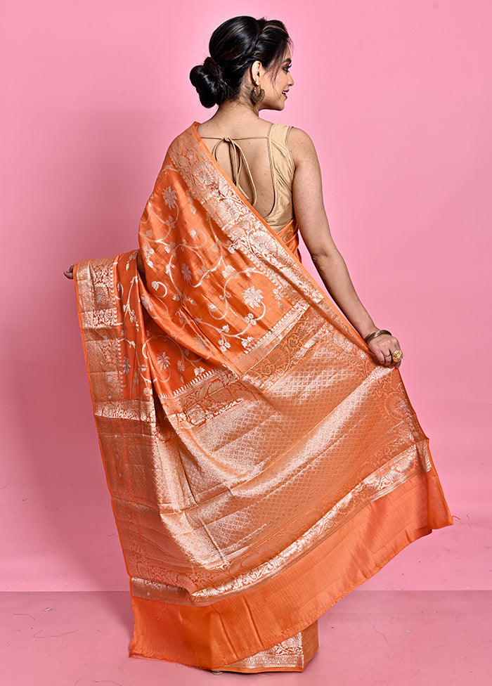 Orange Dupion Silk Saree With Blouse Piece