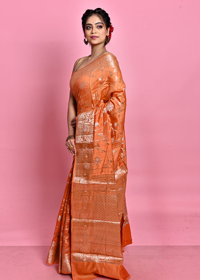 Orange Dupion Silk Saree With Blouse Piece