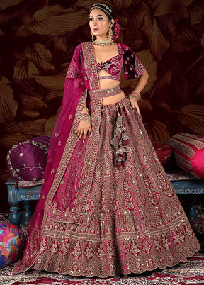 3 Pc Rani Velvet Semi Stitched Lehenga Set