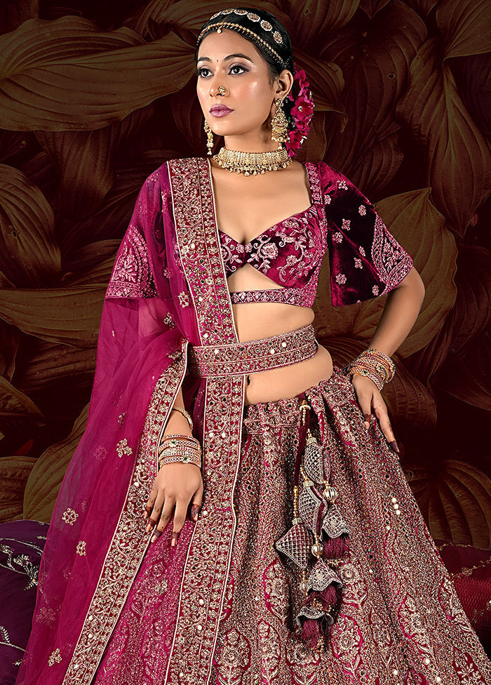 3 Pc Rani Velvet Semi Stitched Lehenga Set