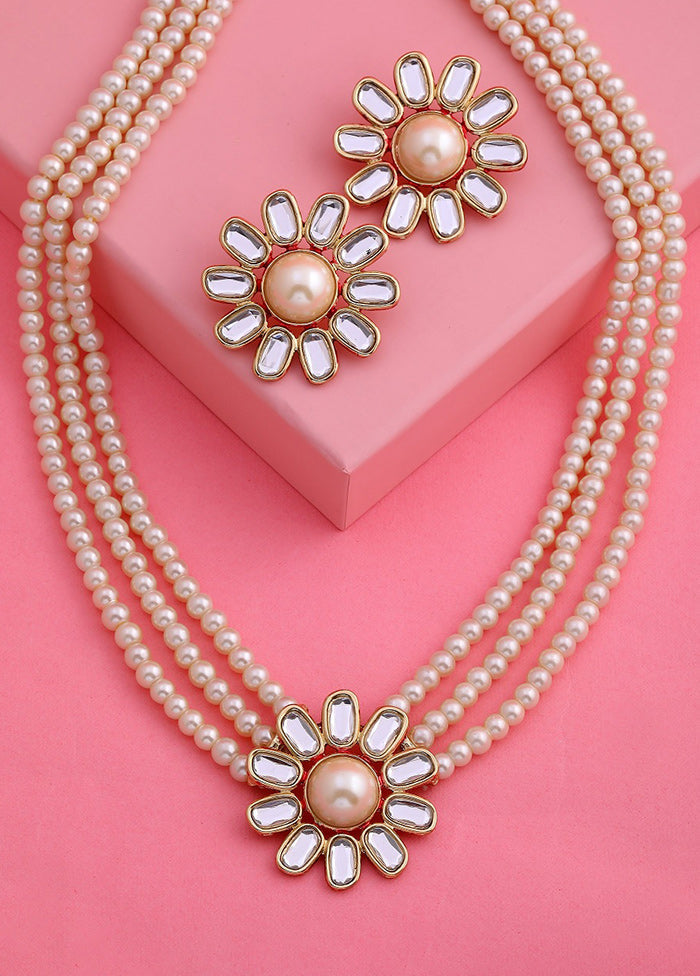Gold Plated Ravishing Neutral Pearl Jewellery Necklace Set