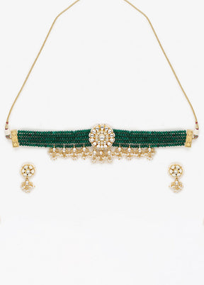 Green Kundan Choker Necklace Set With Earrings
